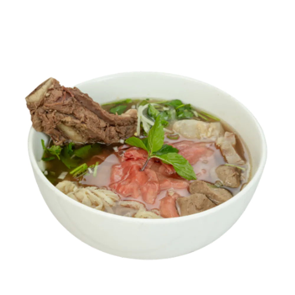 Vietnamese pho special beef noodle soup with rare beef, brisket, meatballs, beef tripe, beef tendon, beef rib, and fresh herbs at 26 Viet Cafe, a Vietnamese Restaurant in Pasadena
